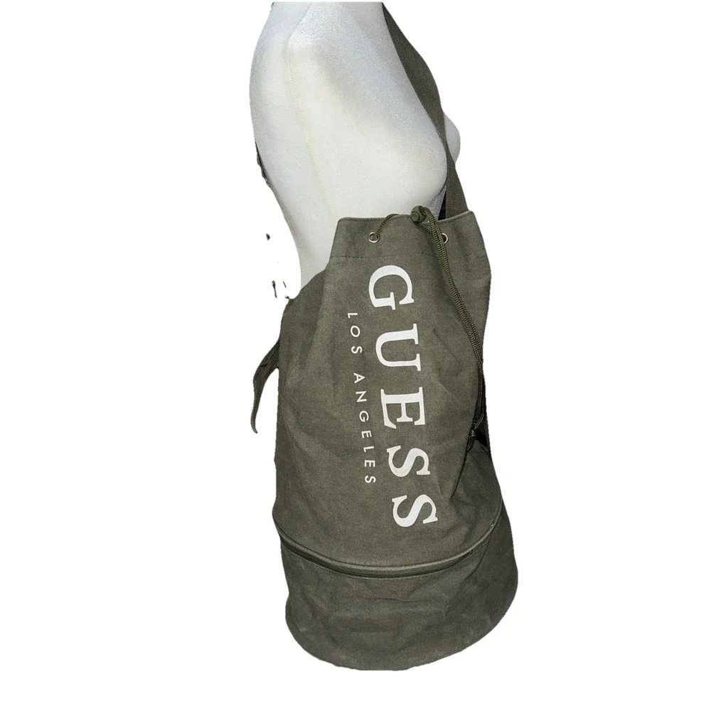 Vintage Guess Army Green Canvas Travel/Weekend Shoulder Duffel Bag (L)